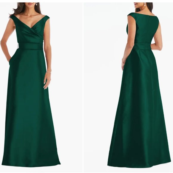 ALFRED SUNG D811S OFF THE SHOULDER SATIN HUNTER V22 DRESS sz 6 - Picture 1 of 4